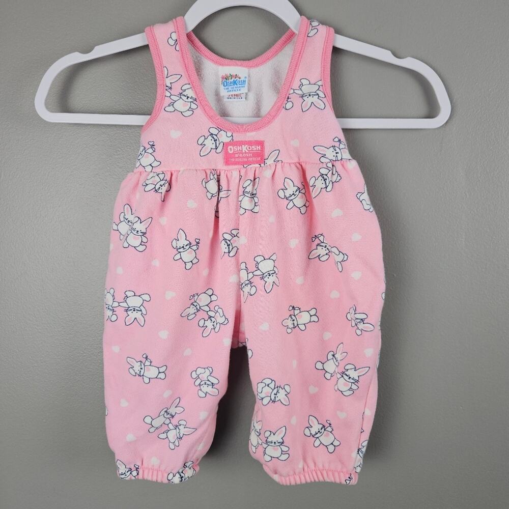 Vintage Oshkosh B'Gosh‎ Bodysuit Overalls Easter Bunny Pink Girls 3/6 Months USA
